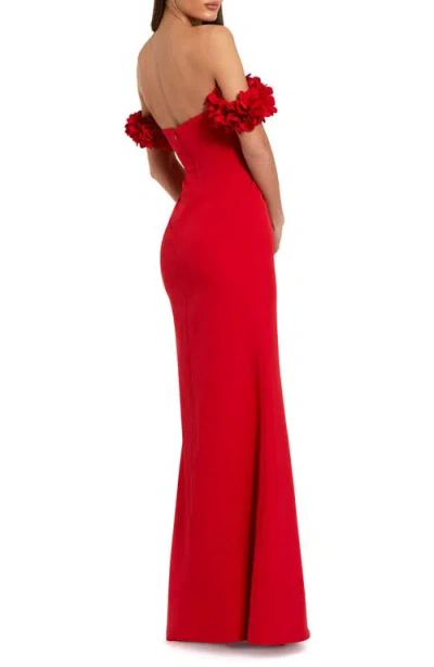Mac Duggal Off-the-shoulder Crepe Gown With 3d Floral Applique In Red