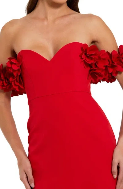 Mac Duggal Off-the-shoulder Crepe Gown With 3d Floral Applique In Red