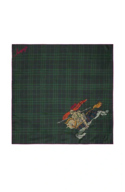 Burberry Check Crystal-embellishment Silk Scarf In Green