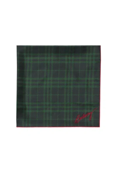 Burberry Check Crystal-embellishment Silk Scarf In Green