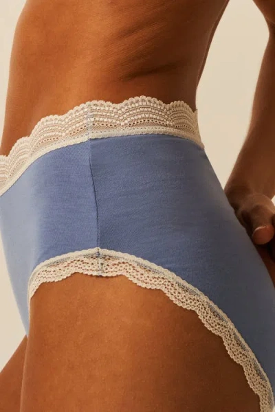 Stripe & Stare The Lace Plunge & High Rise Knicker Set In Blue