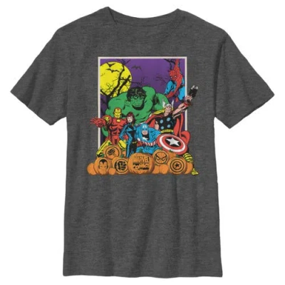 Marvel Boy's  Halloween Avengers Scene  Graphic T-shirt In Gray