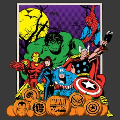 Marvel Boy's  Halloween Avengers Scene  Graphic T-shirt In Gray