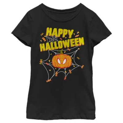 Marvel Girl's  Spider-man Jack-o'-lantern Happy Halloween  Graphic T-shirt In Black