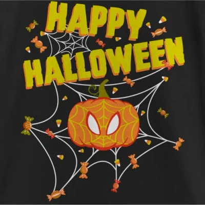 Marvel Girl's  Spider-man Jack-o'-lantern Happy Halloween  Graphic T-shirt In Black