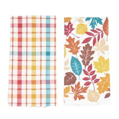 C & F Home C&f Home Fall Leaves & Plaid Printed Woven Kitchen Dishtowels Set Of 2 In Multi