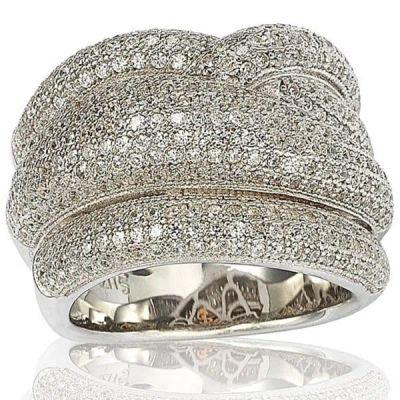 Suzy Levian Sterling Silver Micro Pave Cubic Zirconia Crossover Wide Band Ring In Metallic