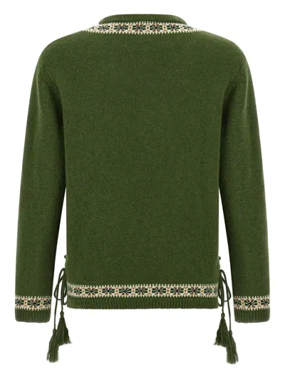 Bode Moritz Tassel Trim Virgin Wool Sweater In Green