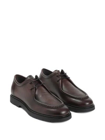 Kiton Black Leather Lace Up Shoes In Brown