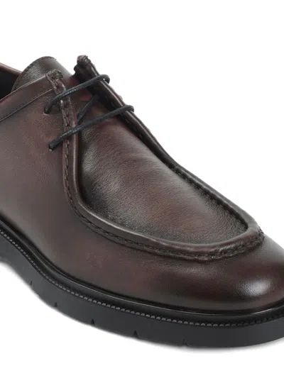 Kiton Black Leather Lace Up Shoes In Brown