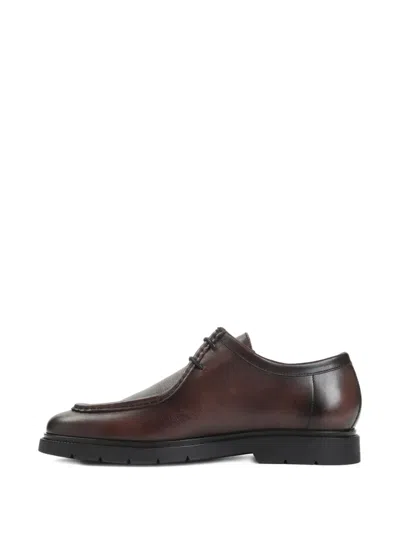 Kiton Black Leather Lace Up Shoes In Brown