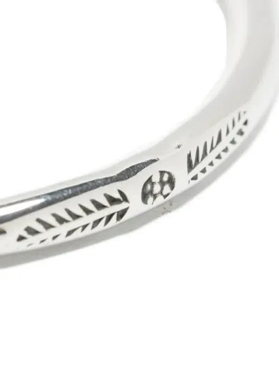 Obsidian Engraved Bracelet In Silver