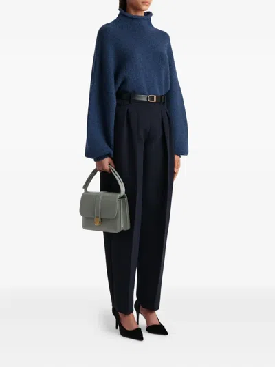 Khaite Dugan Pleated Double Face Crepe Pants In Blue