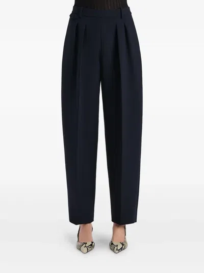Khaite Dugan Pleated Double Face Crepe Pants In Blue