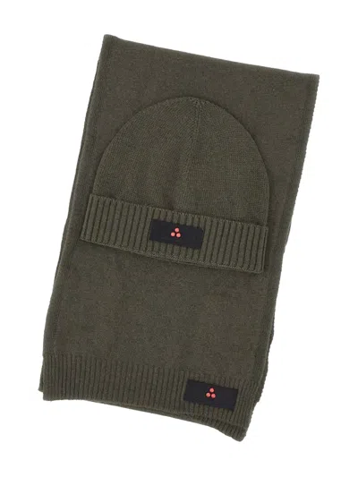 Peuterey Logo-patch Beanie Scarf Set In Green