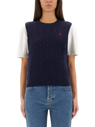 Polo Ralph Lauren Ctn Cbl Slp Cleeveless Pullover In Blue