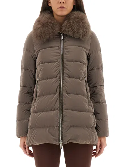 Moorer Trapeze-line Down Jacket With Detachable Fox Fur Collar In Multi