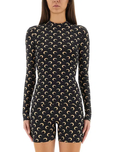 Marine Serre Black Stretch Jersey Moon Top In Black