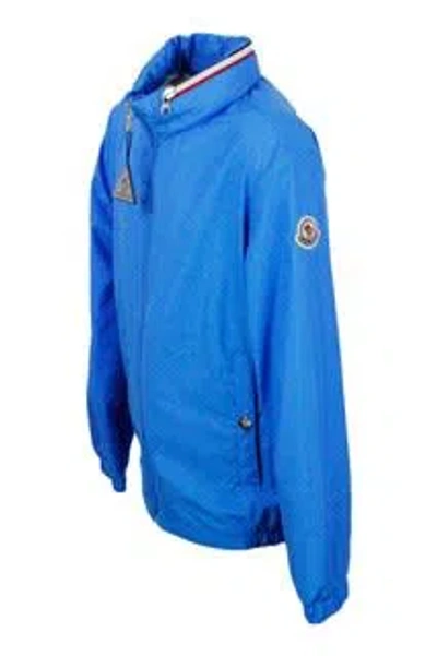 Moncler Windproof Farlak Jacket With Concealed Hood And Zip Closure In Blue