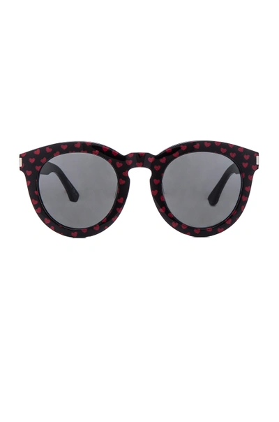 Shop Saint Laurent Sl 102 Sunglasses In Black. In Black & Red Hearts