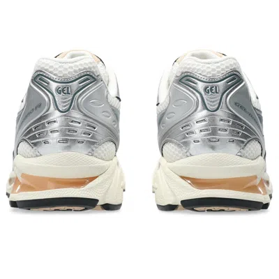 Asics Beige Mesh Sneakers With Metallic Silver Overlays And Teal Accents In Gray