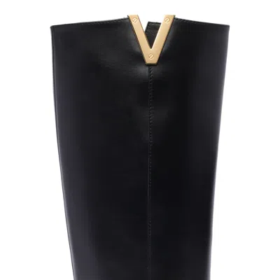 Via Roma 15 Black Knee-high Boots With Cut-out On The Side And Logo Plaque In Leather Woman In Black