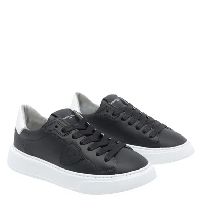 Philippe Model Black Leather Sneakers In Black
