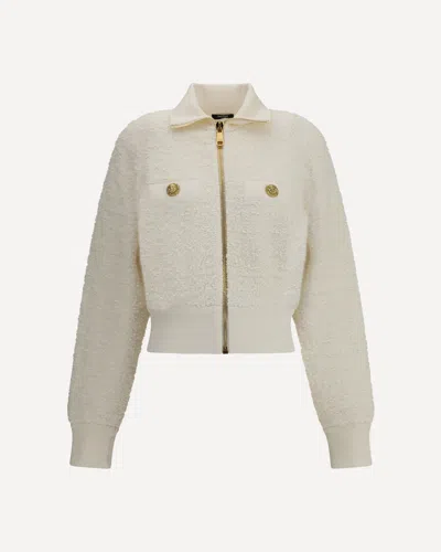 Balmain Batwing Zipped Tweed Bomber Jacket Clothing In White