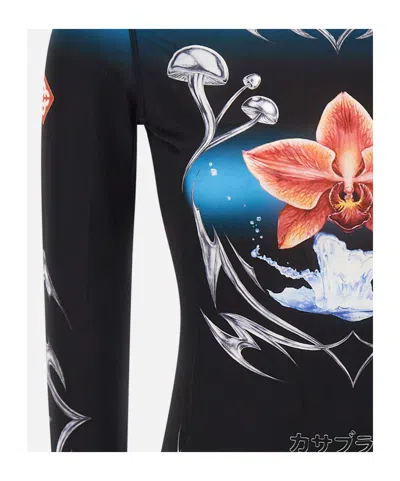 Casablanca Graphic-print Slinky Jersey Long-sleeve Blouse In Blue