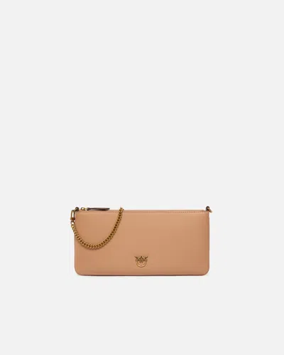 Pinko Horizontal Flat Bag In Leather In Brown