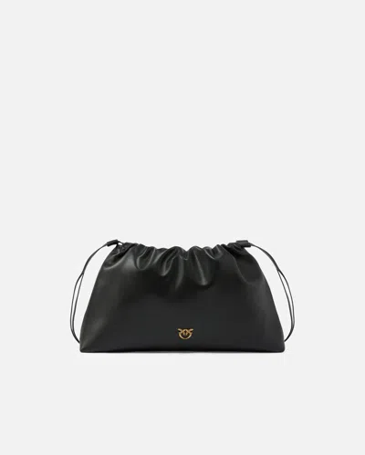 Pinko Maxi Clutch With Soft Calfskin Shoulder Strap In Black