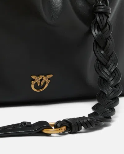 Pinko Maxi Clutch With Soft Calfskin Shoulder Strap In Black
