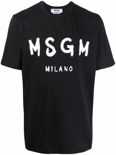 Msgm Cotton T-shirt With Front Printed Logo In Black