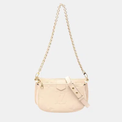 Pre-owned Louis Vuitton Multi Pochette Accessoires Shoulder Bag In Cream Monogram Empreinte Leather In White