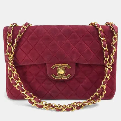 Pre-owned Chanel Cc Coco Mark Deca Matelasse Bordeaux Suede 34 Double Chain Shoulder Bag In Burgundy