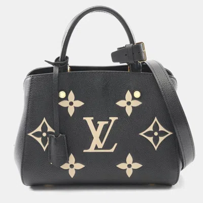 Pre-owned Louis Vuitton Montaigne Black/beige Monogram Empreinte Leather Bb Handbag In Sand