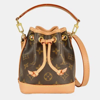 Pre-owned Louis Vuitton Nano Noe Shoulder Bag Monogram Canvas Brown Rfid Handbag
