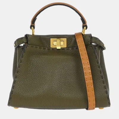 Pre-owned Fendi Brown Leather Peekaboo 2way Handbag