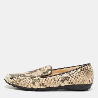 Pre-owned Giuseppe Zanotti Brown Python Embossed Leather Smoking Slippers Size 36