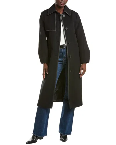 Mackage Zeva Belted Balloon Sleeve Wool Blend Trench Coat In Black