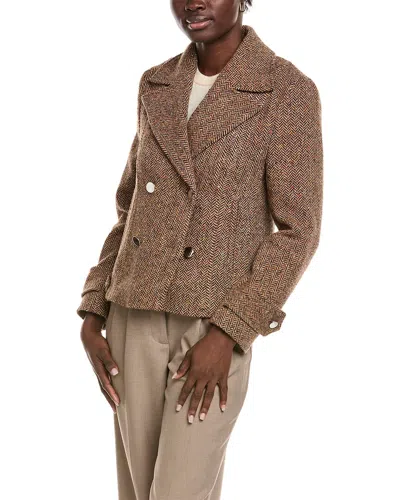 Hugo Boss Capeka Wool & Silk-blend Coat In Brown