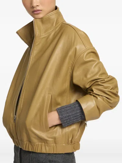 Yves Salomon Leather Jacket In Gold
