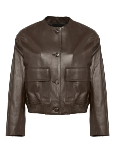 Yves Salomon Leather Jacket In Gray