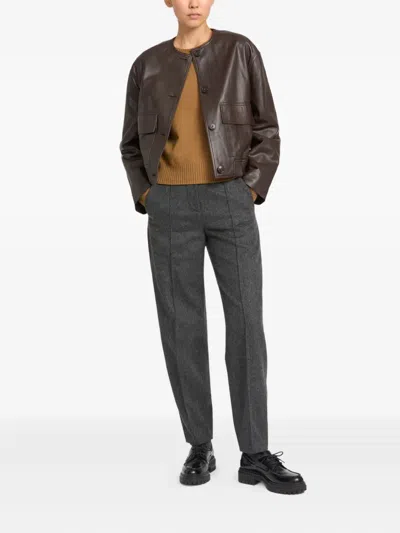 Yves Salomon Leather Jacket In Gray