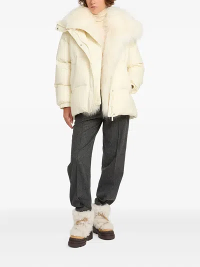 Yves Salomon Army Collection Mid Length Down Jacket In Neutral