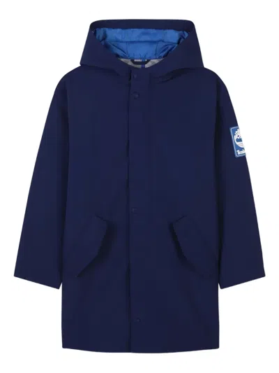 Timberland Hooded Logo-patch Raincoat In Blue
