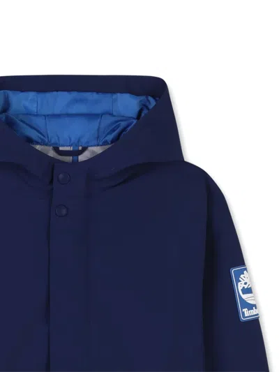 Timberland Hooded Logo-patch Raincoat In Blue