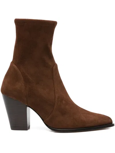 Stuart Weitzman Yuliana Pointed-toe Sock Boots In Brown