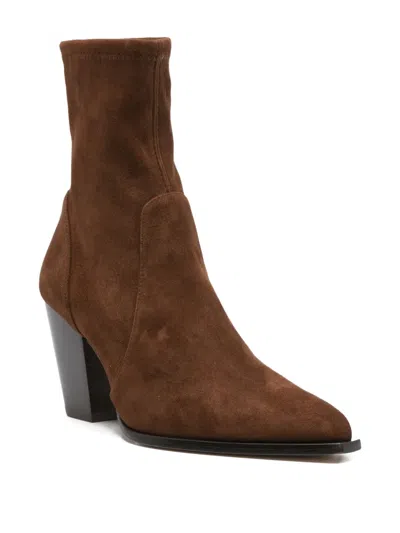 Stuart Weitzman Yuliana Pointed-toe Sock Boots In Brown
