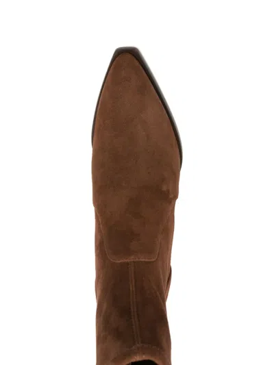 Stuart Weitzman Yuliana Pointed-toe Sock Boots In Brown